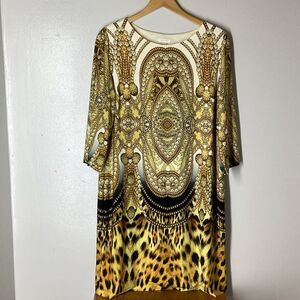 CHICO'S JERSEY DRESS JEWELED ANIMAL PRINT DESIGN size 2
